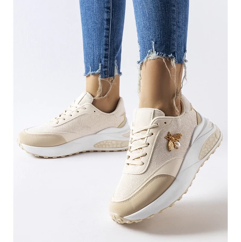 Gemre Beige and white sneakers with decorative stitching Acciano 106990452