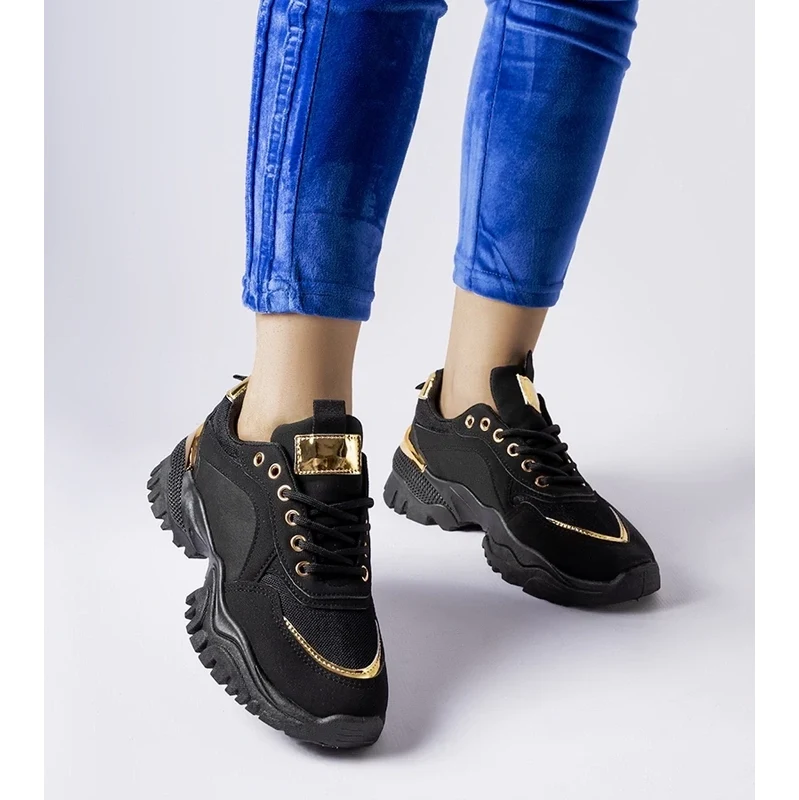 Gemre Black sneakers with gold accent Lodgeville