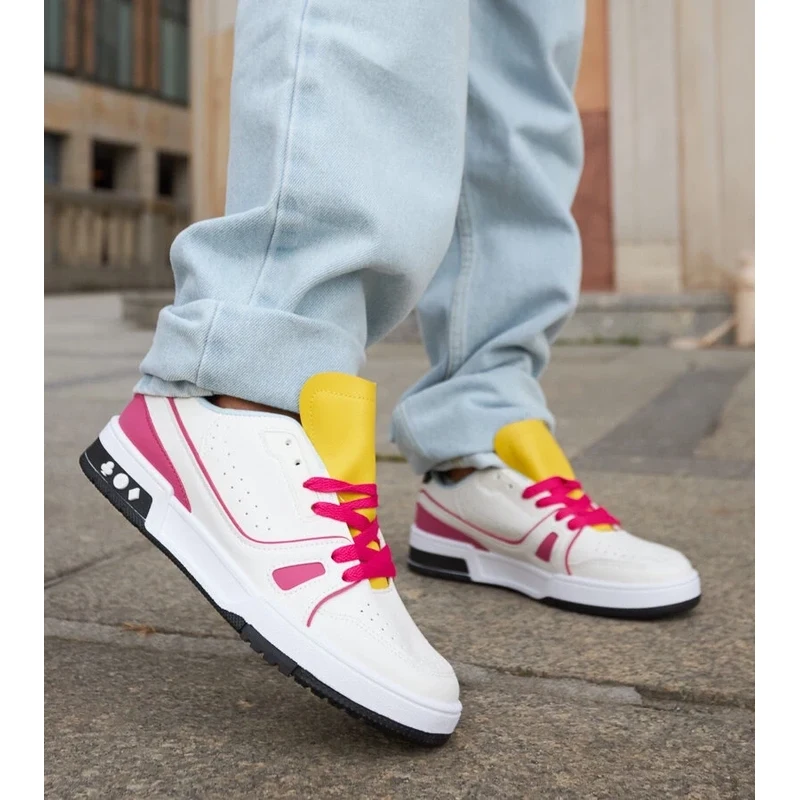 Gemre White and pink sneakers with a yellow tongue Archie