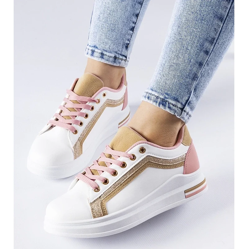 Gemre White and pink platform sneakers Mayfield with gold