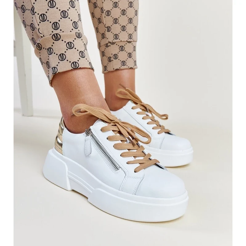 Gemre White and gold leather Atyaf sneakers