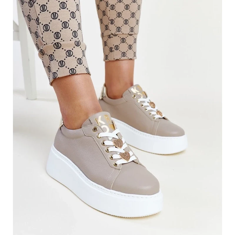 Dark beige leather sneakers Karino 106990741