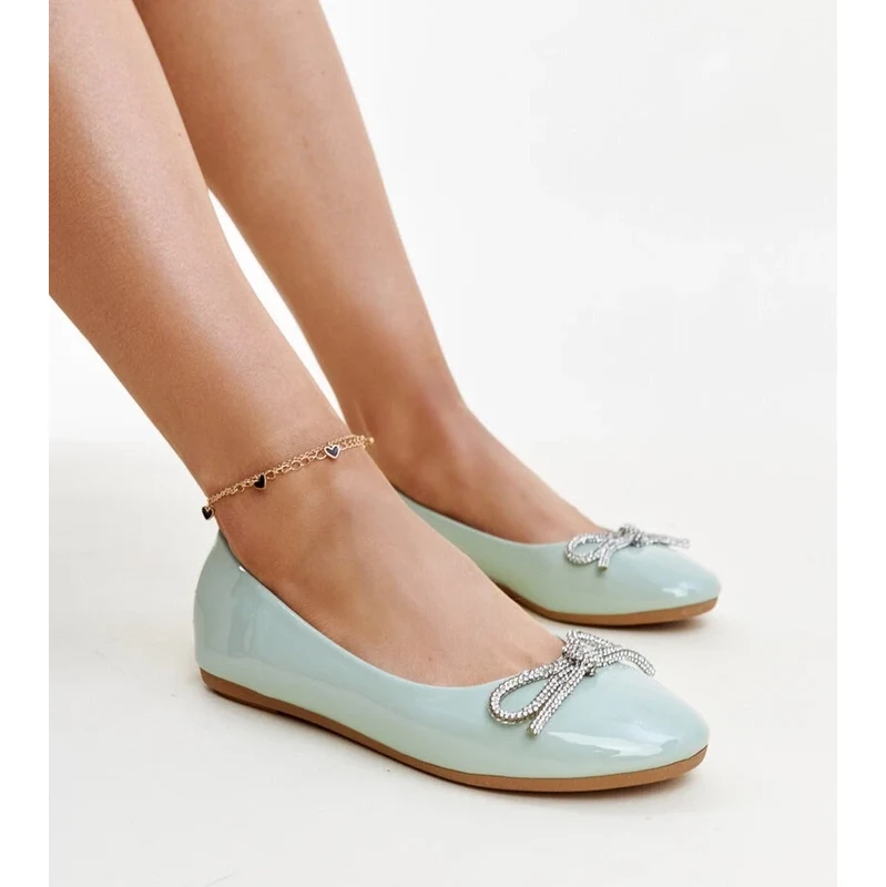Gemre Green patent ballet flats with decorative bow Totani 106990757