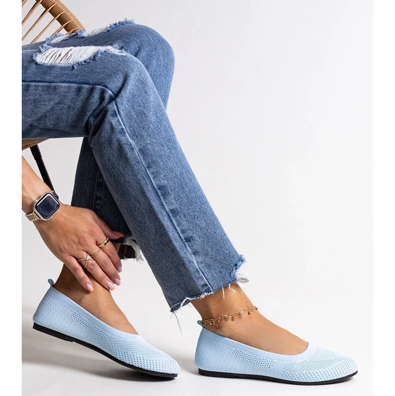 Gemre Blue Fabric Ballet Flats Yafia 106990791