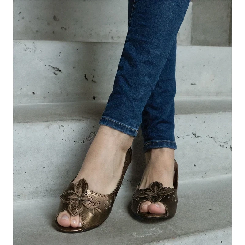 Gemre Brown open-toe lace ballet flats Ursull 106990810