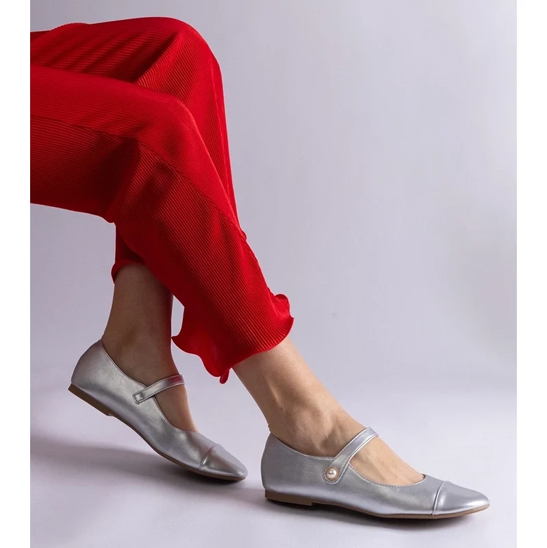 Gemre Silver ballet flats with patent toe fastened with Velcro Jaures 106990814