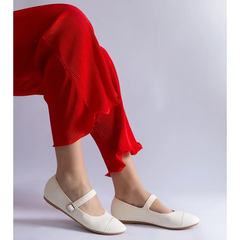 Gemre White matte finish ballet flats Longhola 106990826