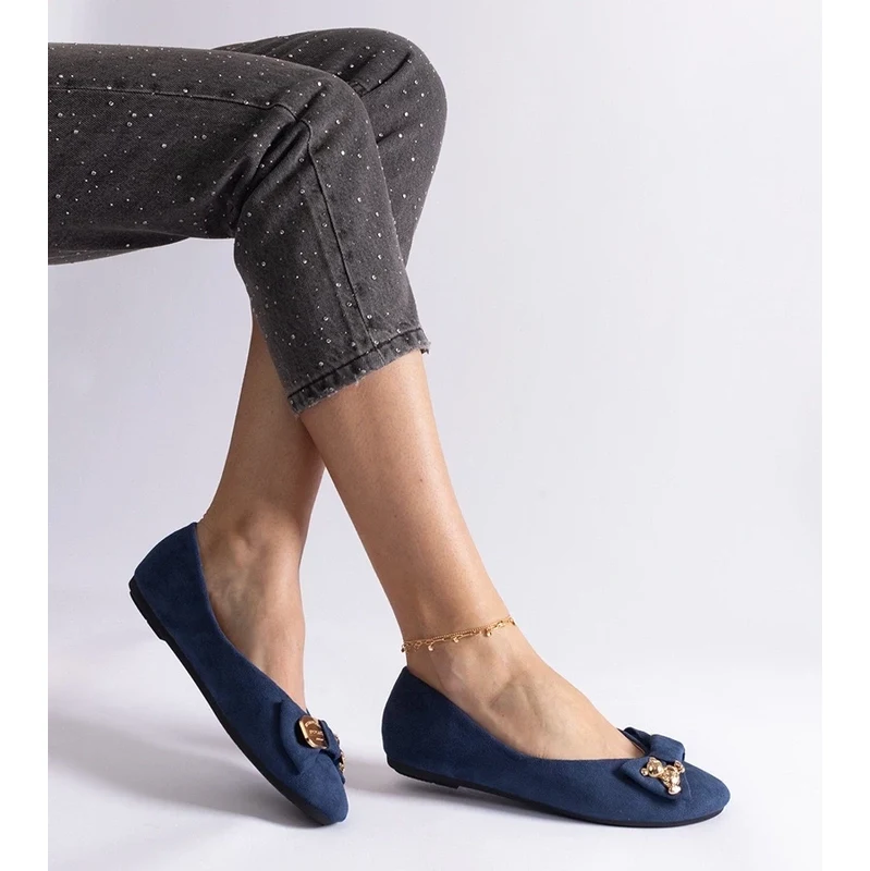 Gemre Navy blue ballet flats adorned with a bow and brooch Esdras 106990827