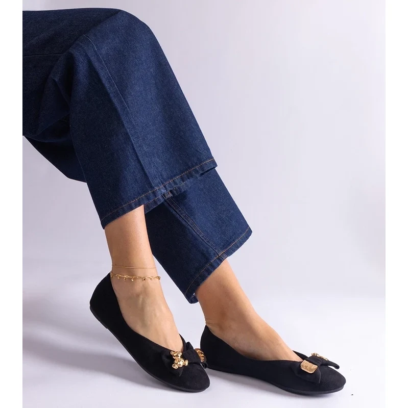 Gemre Black ballerinas adorned with a bow and brooch Esdras 106990824