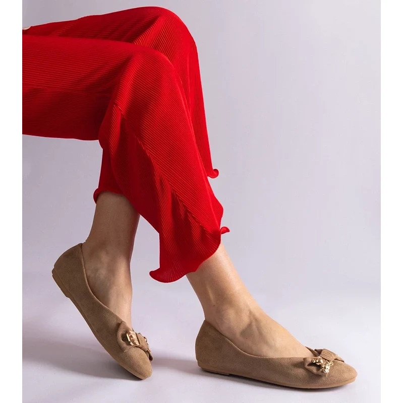 Gemre Brown ballet flats adorned with a bow and brooch Esdras 106990831