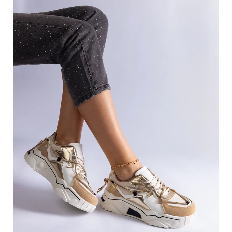 Gemre Beige sneakers decorated with rhinestone laces Valdeza