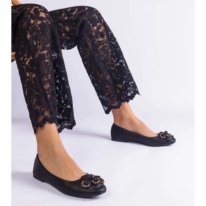 Gemre Black ballerinas decorated with a little flower America 106990896