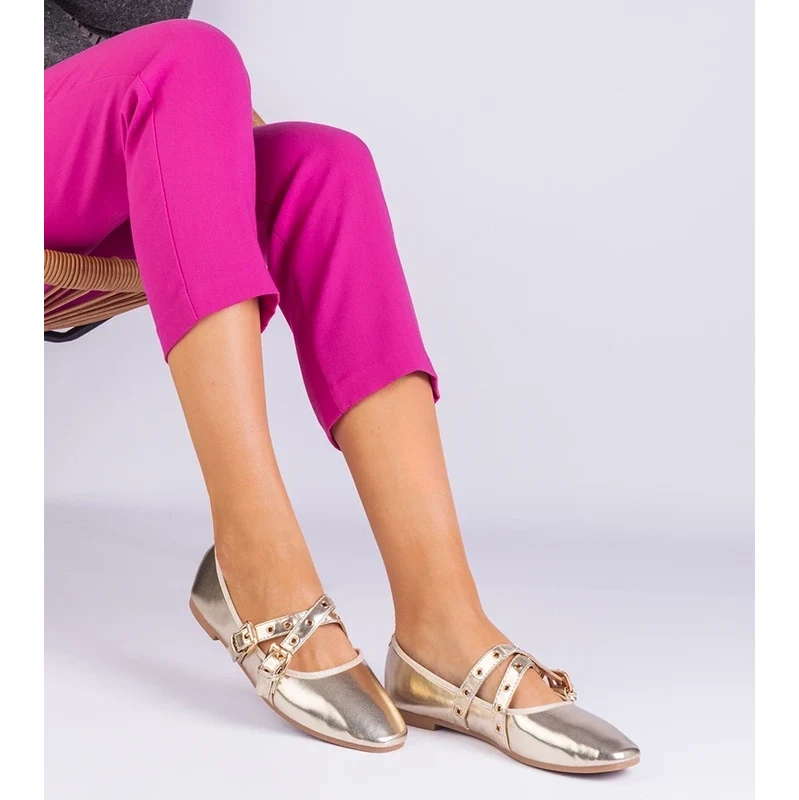 Gemre Golden eco-leather ballerinas decorated with buckles Emmarino 106990912