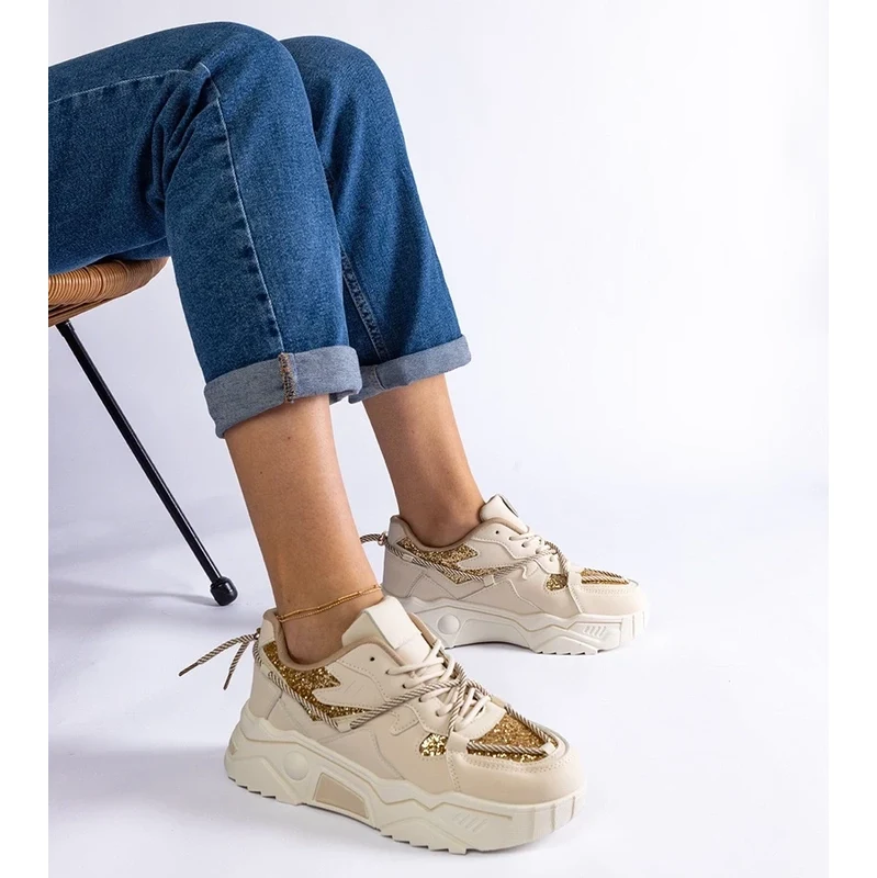 Gemre Beige womens sneakers with glitter Agar