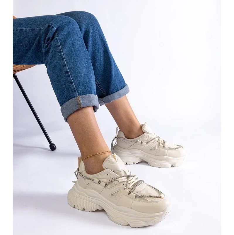 Gemre Ivett Womens Beige Sports Sneakers