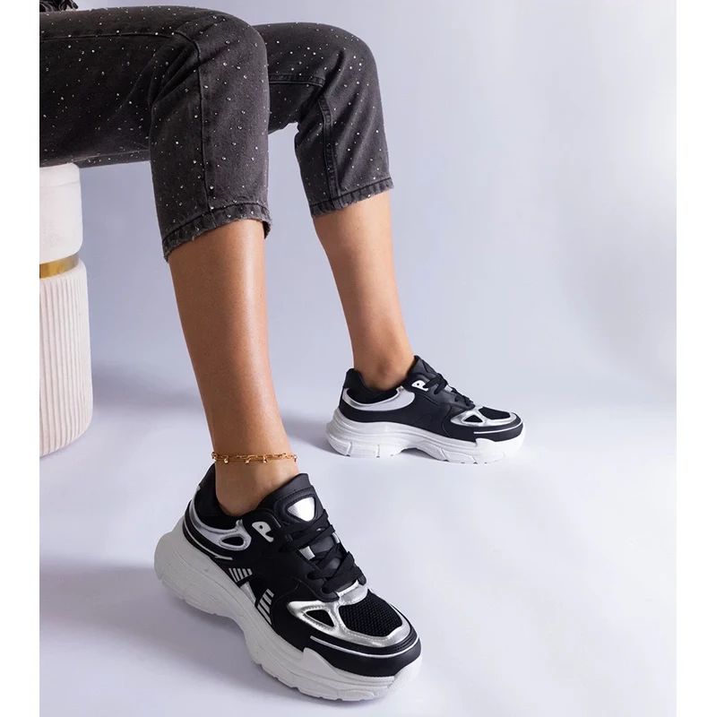 Gemre Black womens sneakers with silver inserts Gaytan