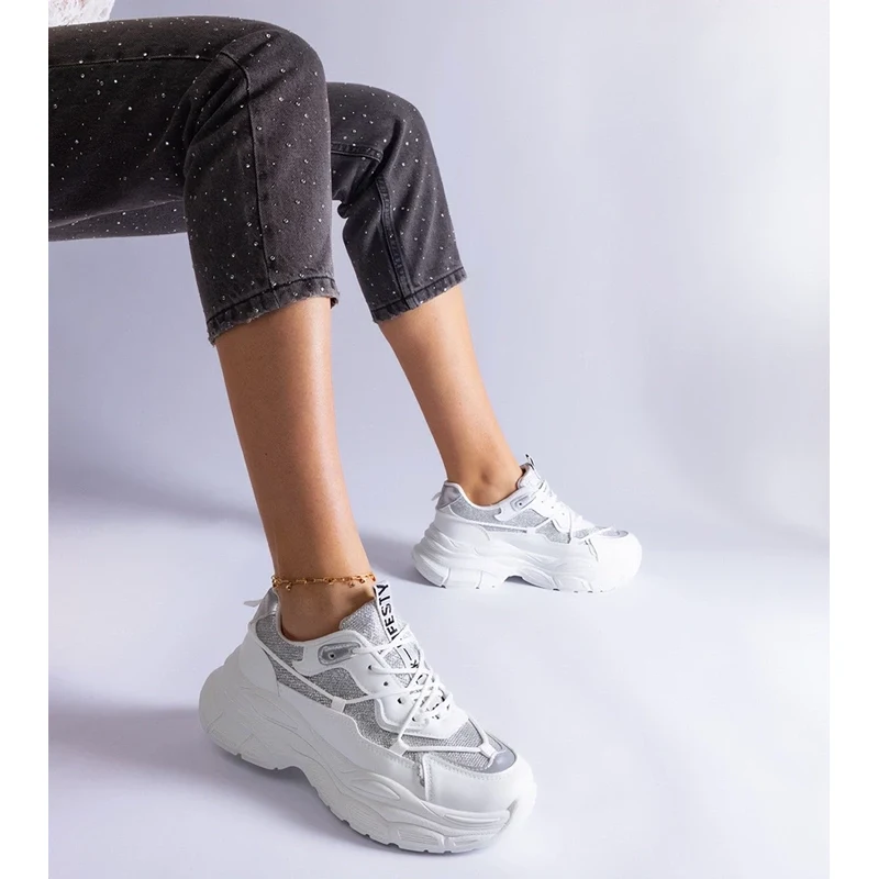 Gemre White sneakers with glitter inserts Rigel