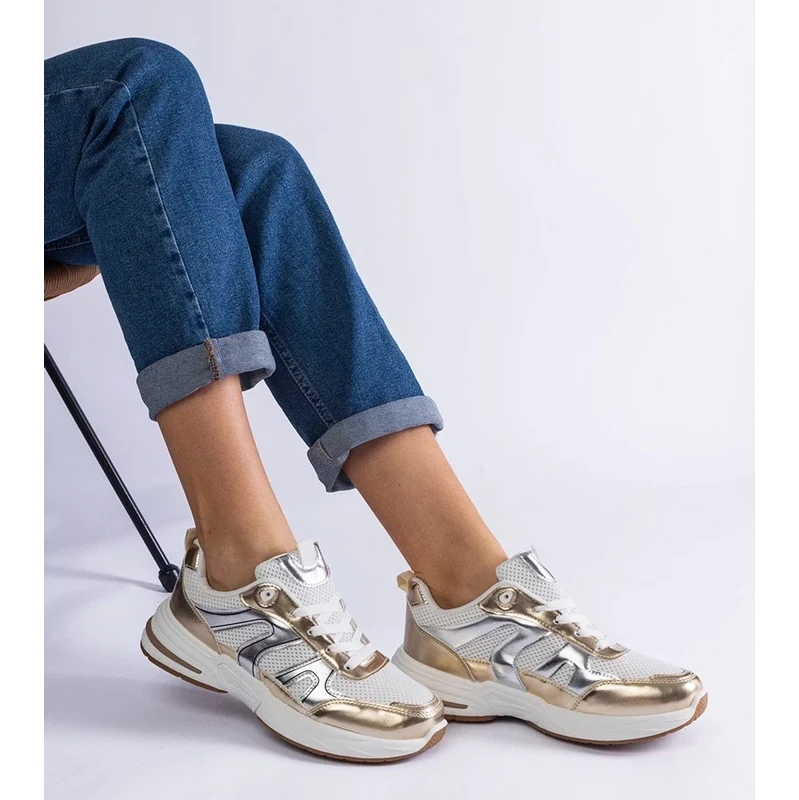 Gemre Elayne fabric sports sneakers with gold inserts