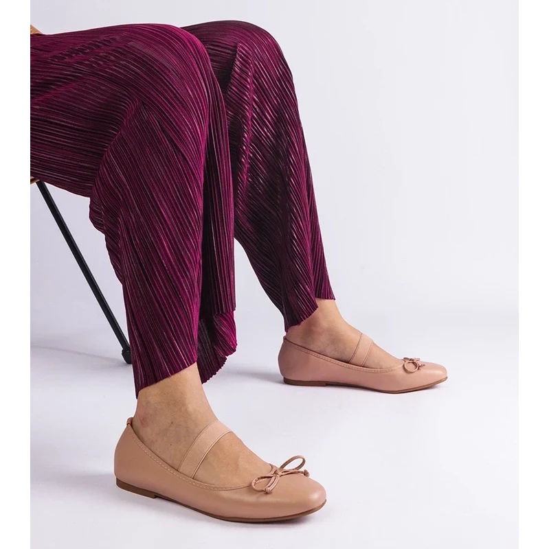 Gemre Beige ballet flats with elastic and decorative bow Newton 115618786