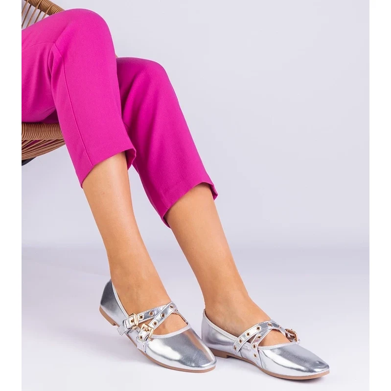Gemre Silver eco-leather ballerinas decorated with buckles Emmarino 106990953
