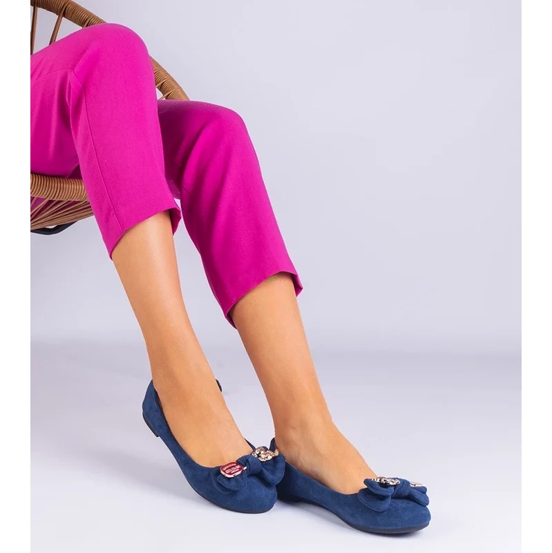Gemre Navy blue classic ballet flats with a bow Merasol 106990957