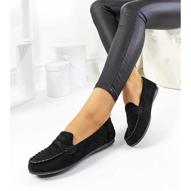 Gemre Womens black moccasins Nieves