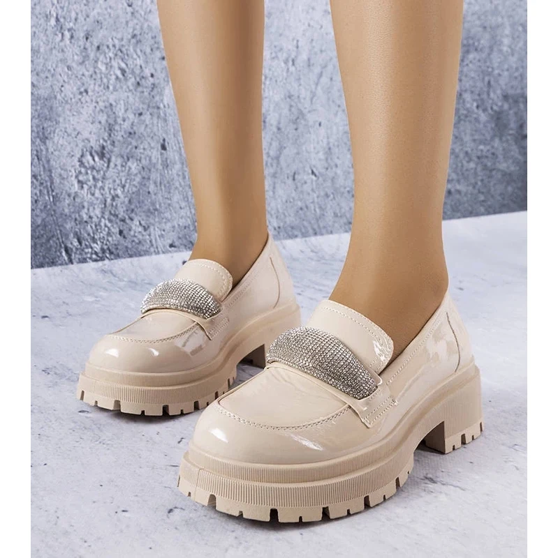 Gemre Beige patent leather shoes with rhinestones Mouss 106991201