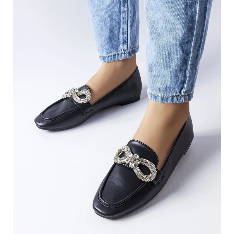 Gemre Black moccasins with rhinestones Quirion 106991227