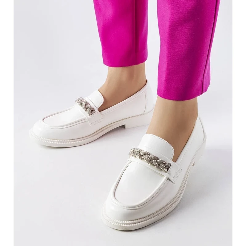 Gemre White loafers embellished with rhinestones Montreal