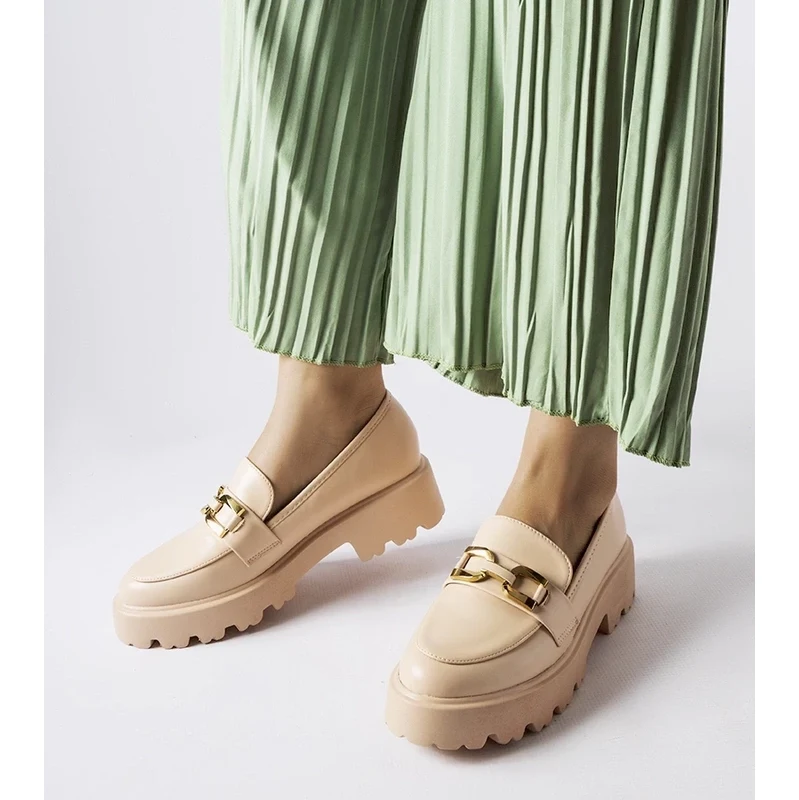 Gemre Beige womens loafers decorated with a buckle Piazzo 106991309