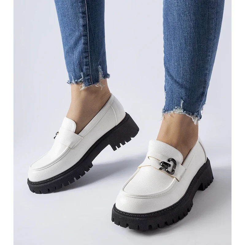 Gemre Black and white loafers with a buckle Francesca 106991326