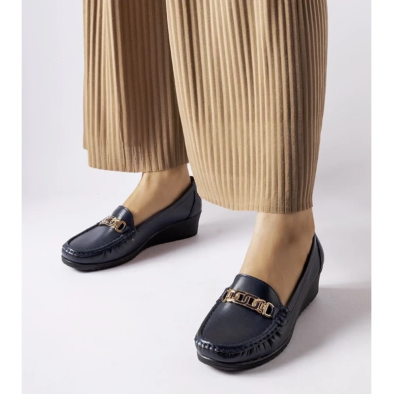 Gemre Navy blue wedge moccasins with buckle Lerino 106991317
