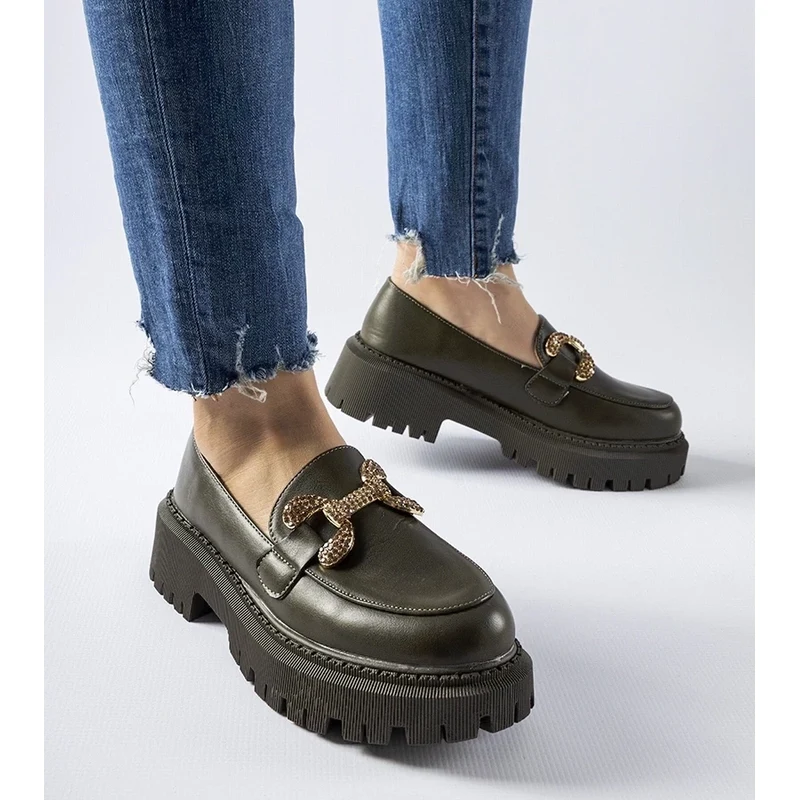 Gemre Green moccasins decorated with rhinestones Uzzone