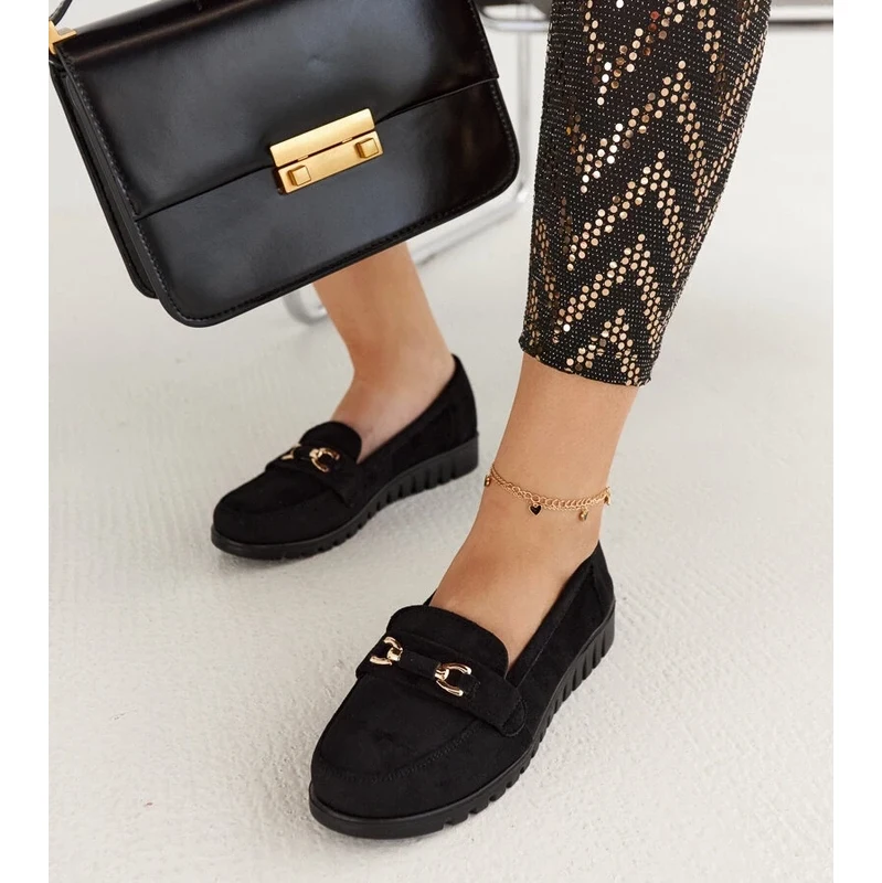Gemre Womens black suede loafers on a thick sole Prussia