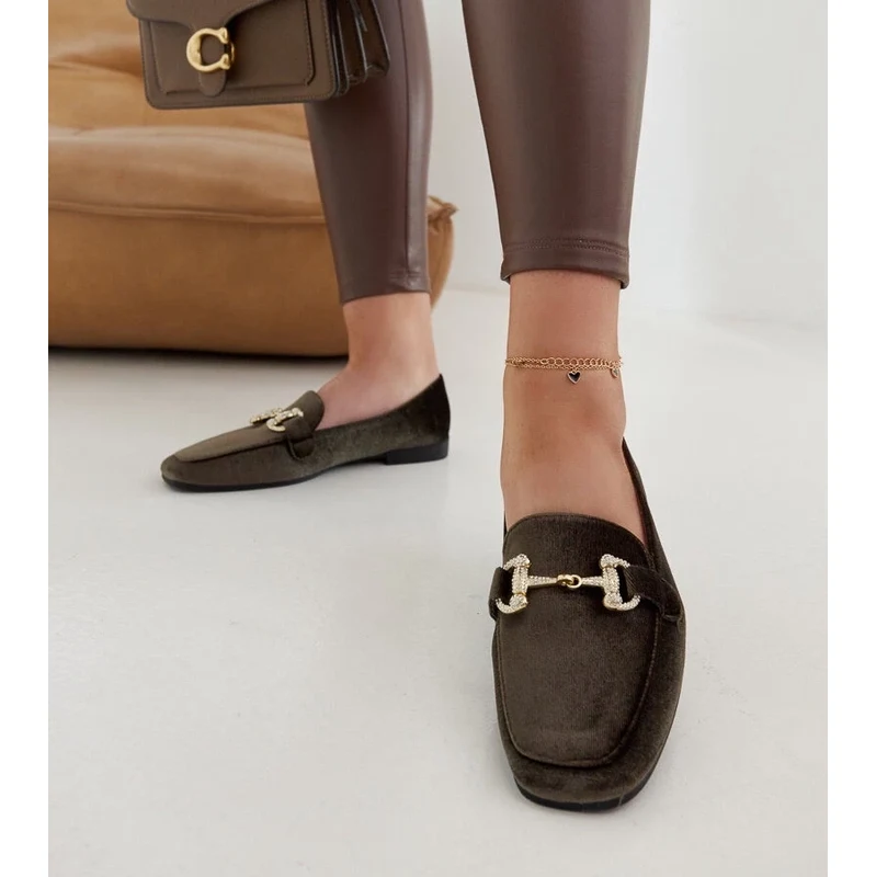 Gemre Green velour loafers with rhinestones Fabrizia