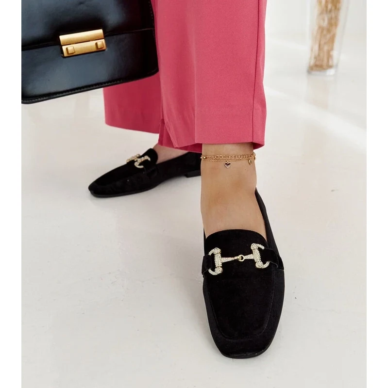 Gemre Black velour loafers with rhinestones Fabrizia