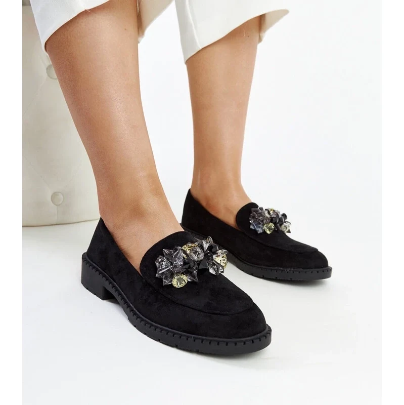 Gemre Black Suede Loafers with Zemzem Crystals 106991384