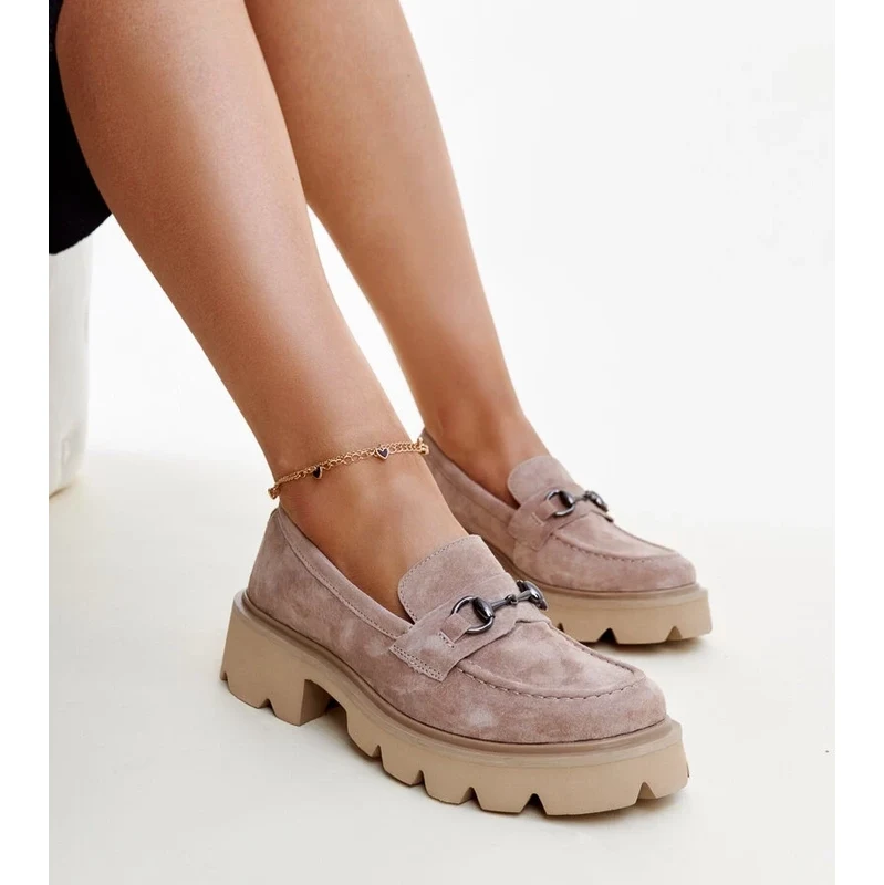 Beige leather moccasins Vinceza 106991394