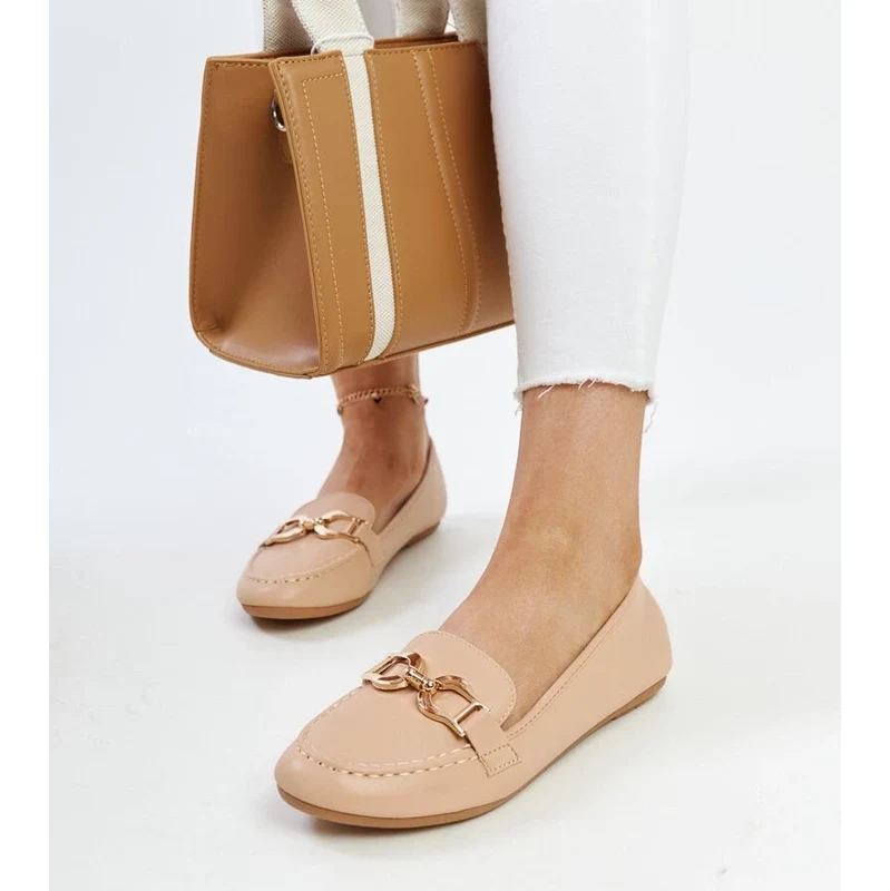 Gemre Beige Loafers with a Buckle Najla