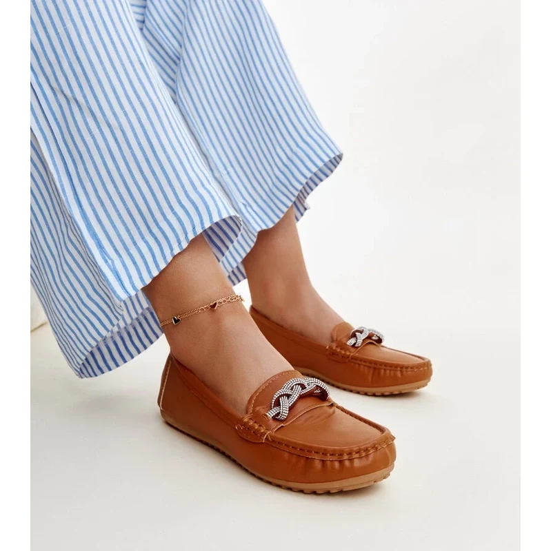 Gemre Brown loafers adorned with rhinestones Adiba