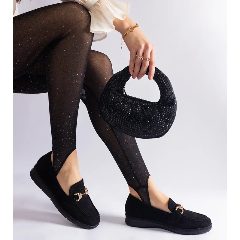 Gemre Black perforated womens moccasins made of eco suede