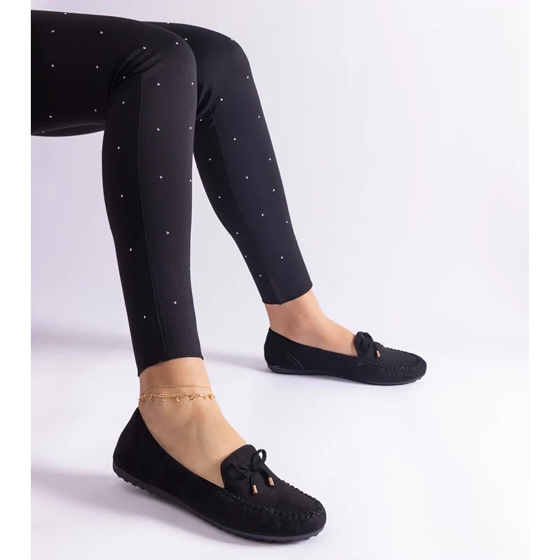 Gemre Treja suede black moccasins with bow