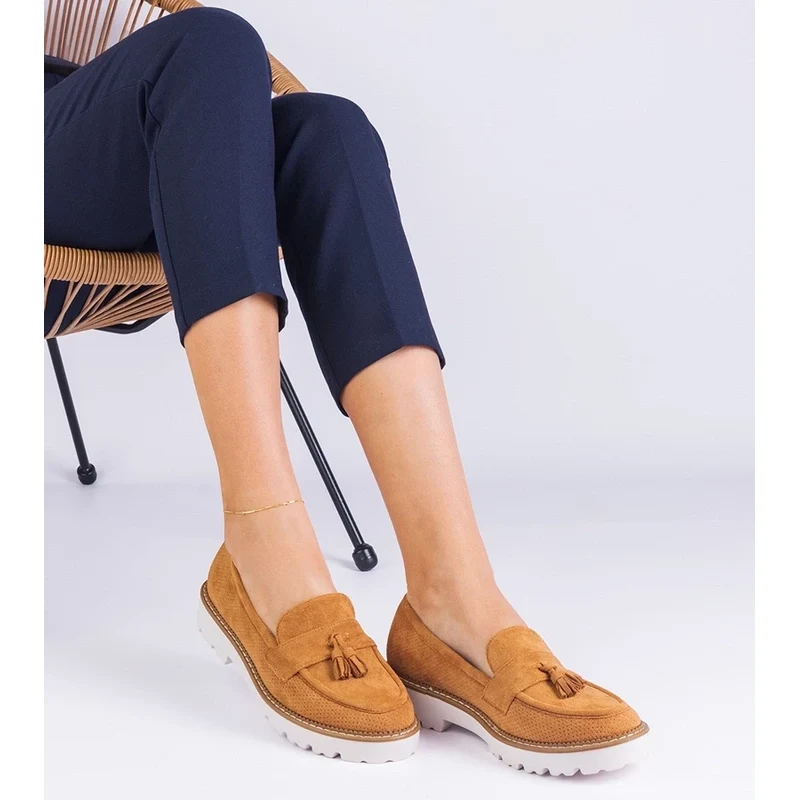 Gemre Brown womens eco-suede moccasins with embellishment Balada