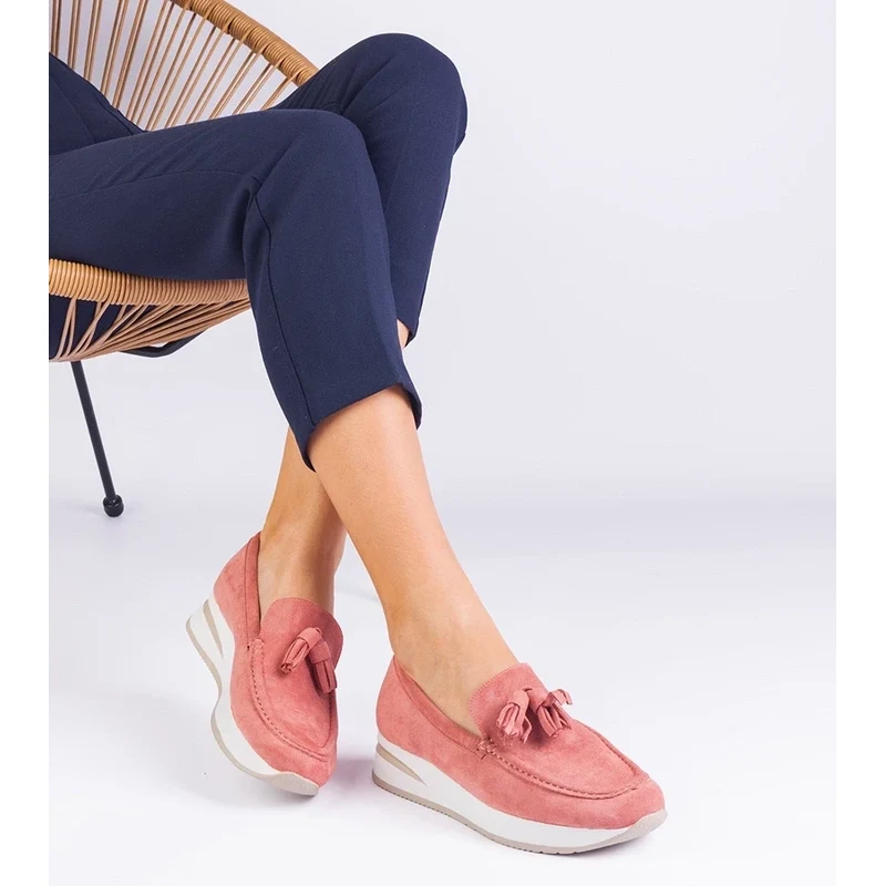 Gemre Pink womens platform loafers with Selerina embellishment