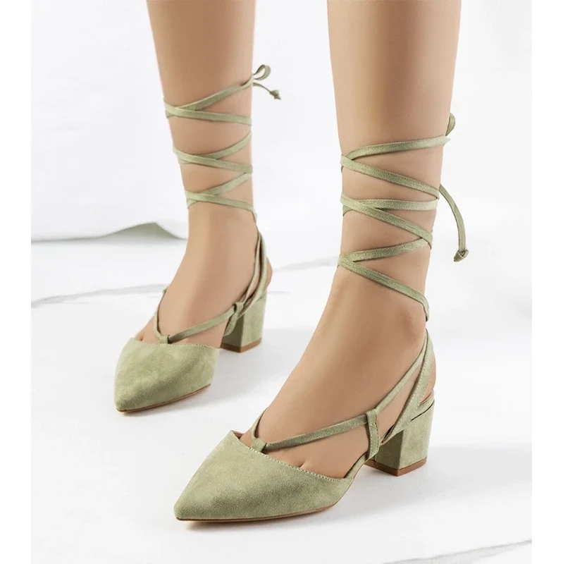 Gemre Green lace-up block heels Victoris