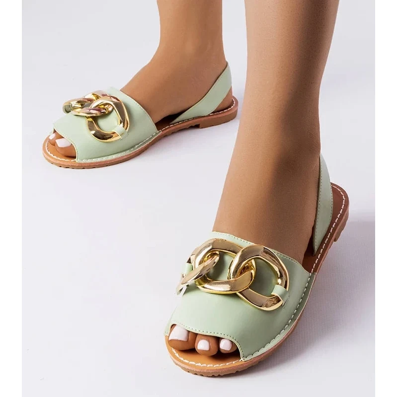 Gemre Green sandals decorated with a chain Germaine