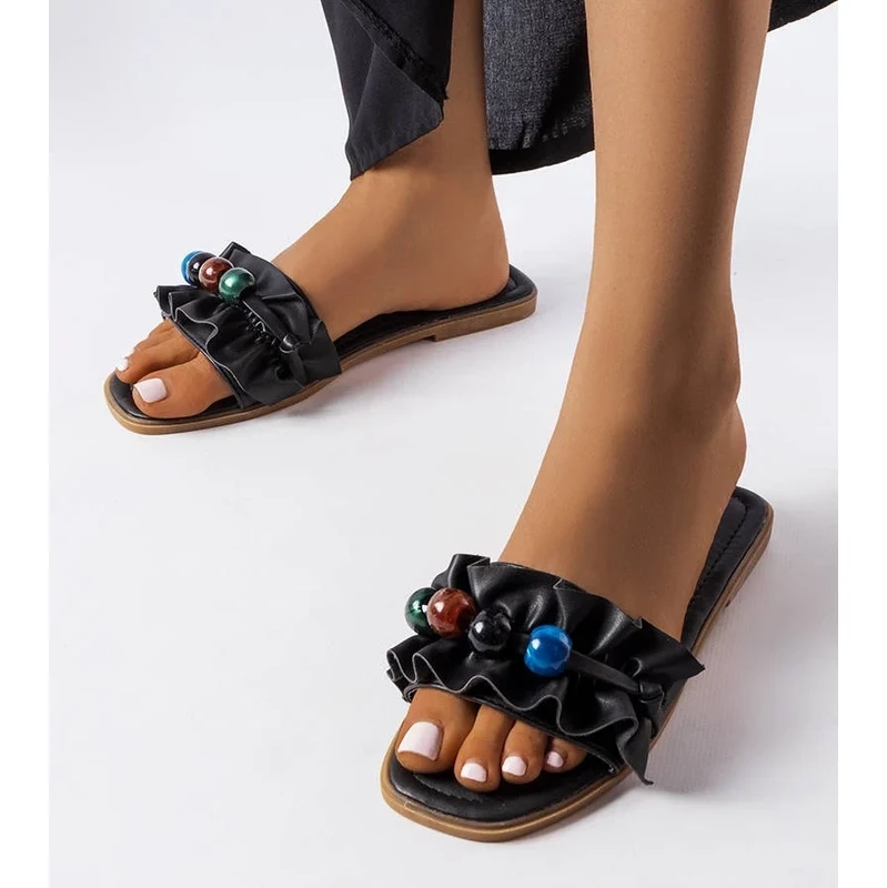 marka niezdefiniowana Black ruched slides Fortier