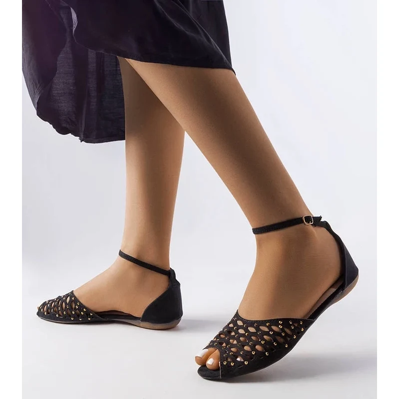 Gemre Black lace sandals with rhinestones Avice