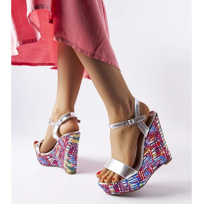 D/CEO Gemre Silver sandals on embellished wedge Fairmont 106992724