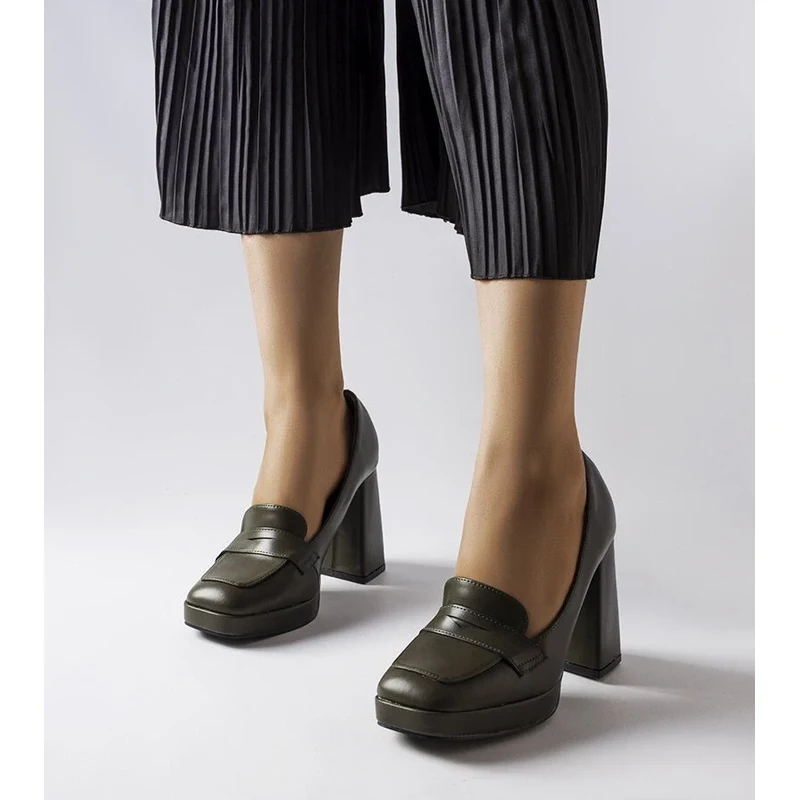 Gemre Dark green high block heel pumps Inès